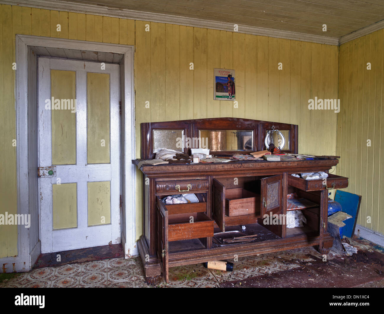 Interior of Abandoned Croft House, Isle of Harris Stock Photo