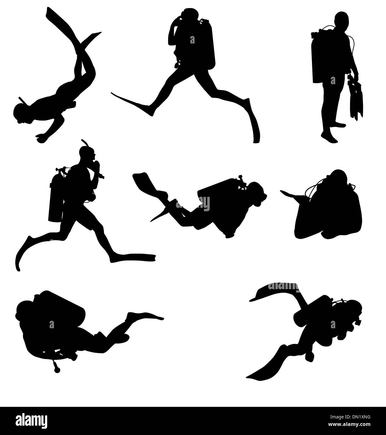 diving silhouettes set Stock Vector