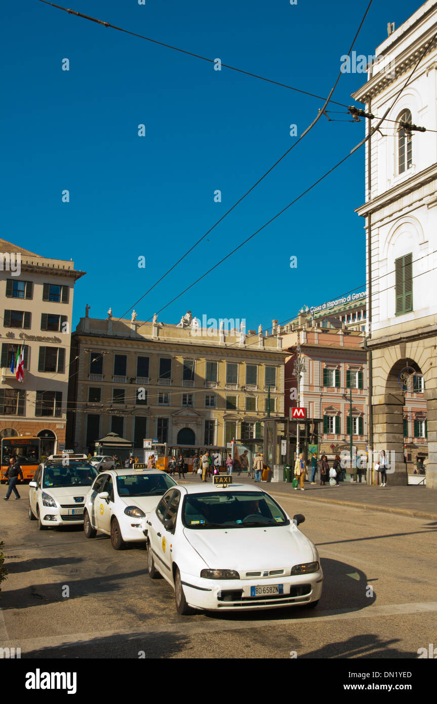 Taxis at Piazza de Ferrari square Genoa Liguria region Italy Europe Stock Photo