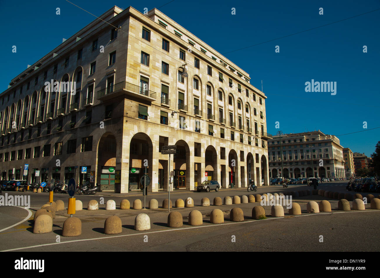 Fascist era architecture from the 1930s Piazza della Vittoria square central Genoa Liguria region Italy Europe Stock Photo