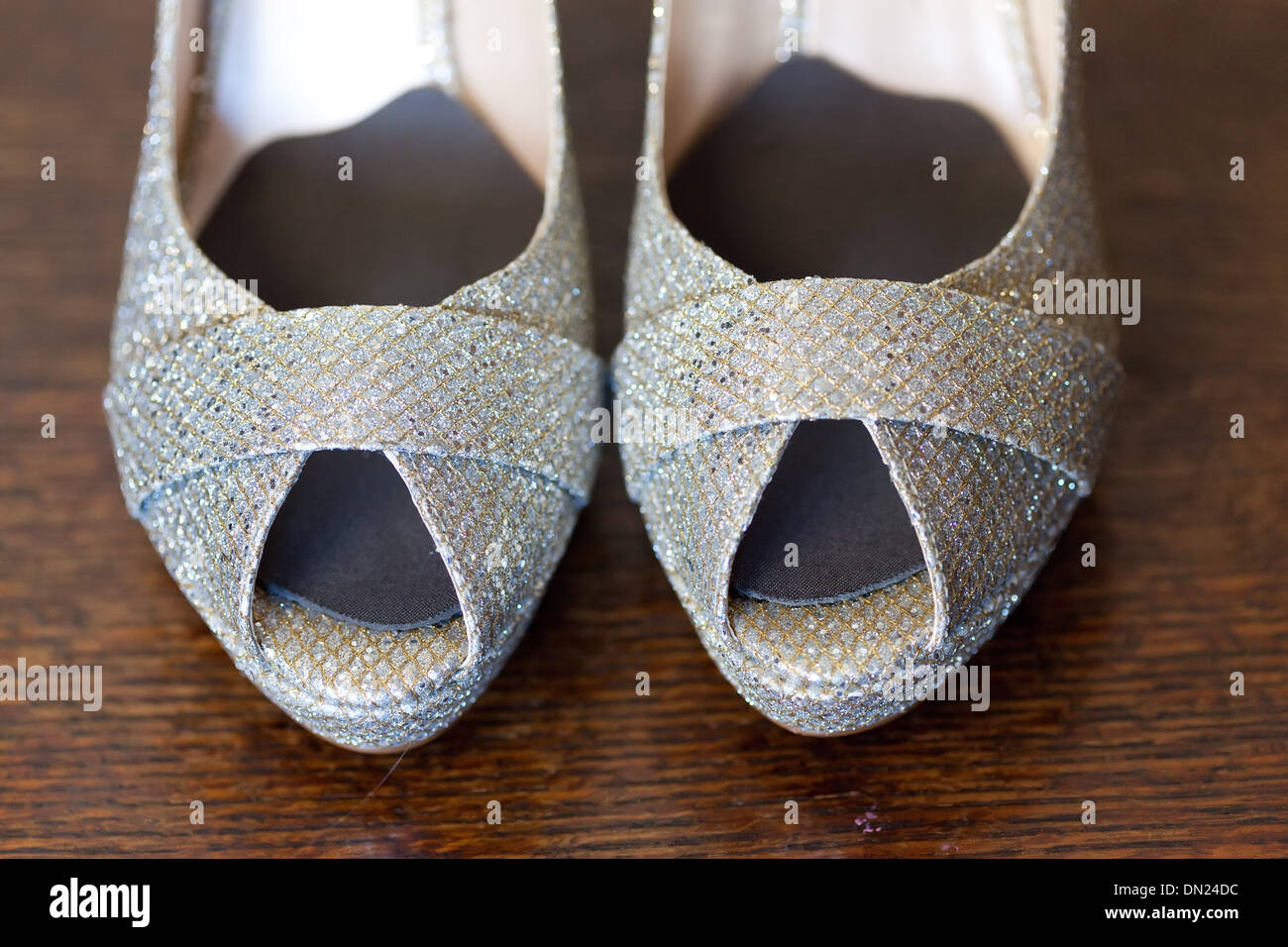 Arrangement of brides shoes Stock Photo