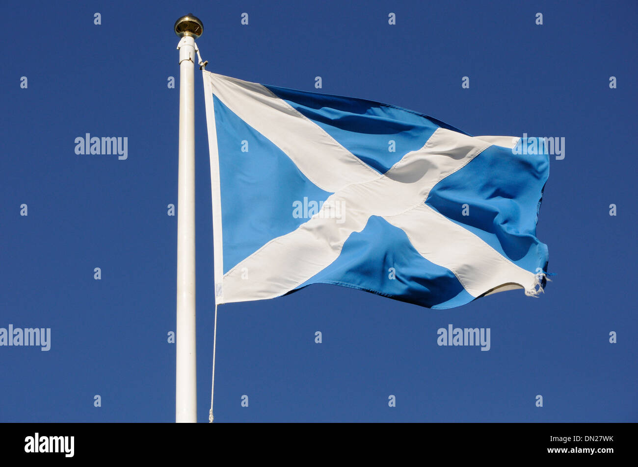 Scottish saltire flag flying at the National Flag Heritage Centre, Athelstaneford Stock Photo
