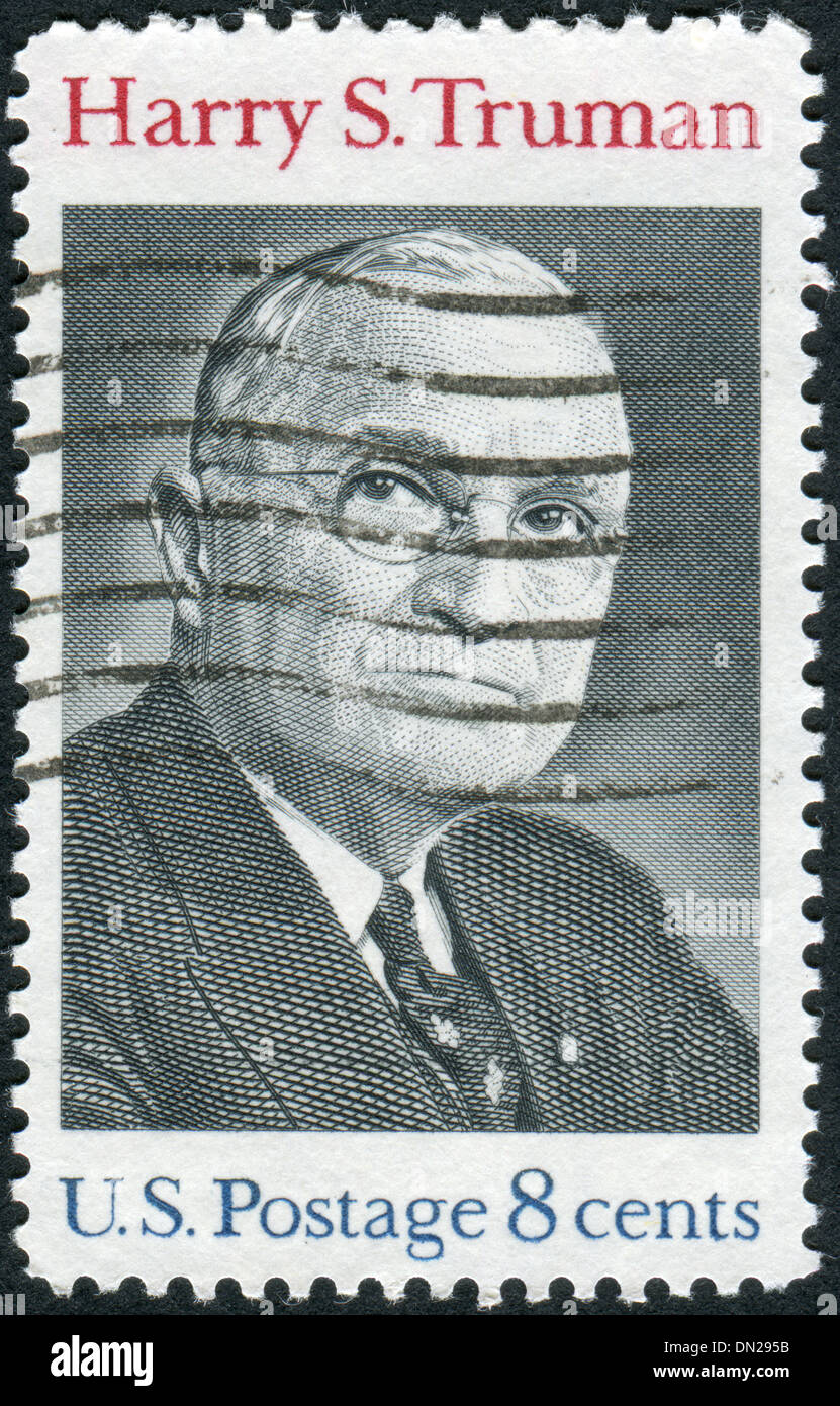 Postage stamp printed in the USA, shows a portrait 33rd President of