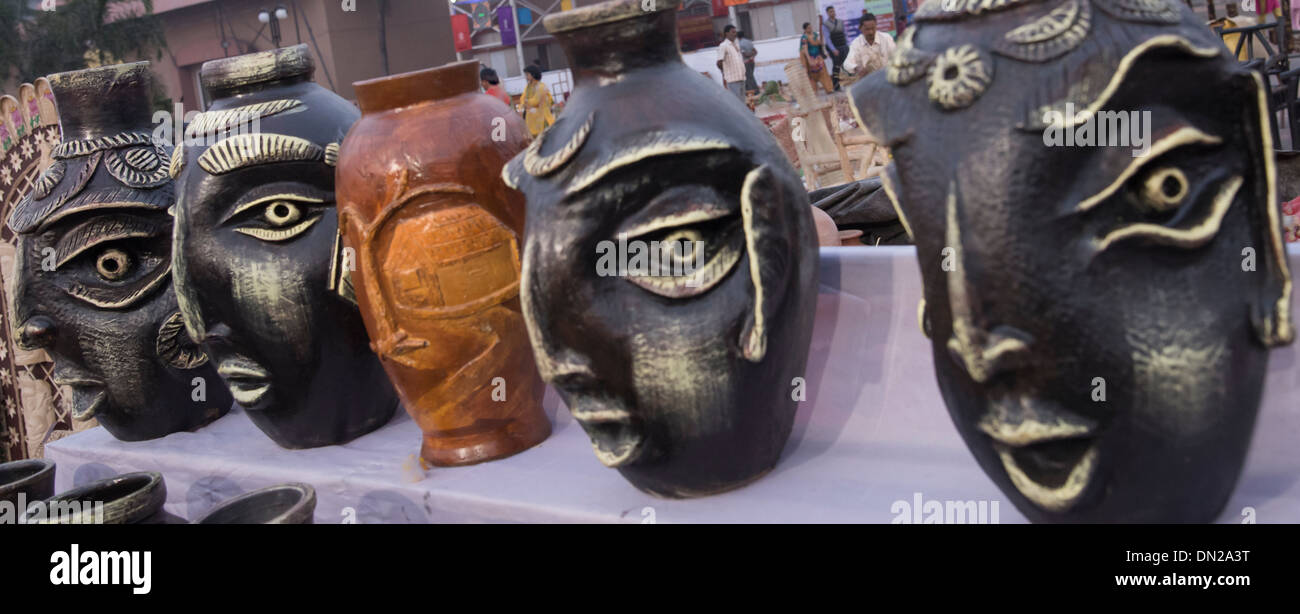 Handicraft of earthen decorative water vases . Stock Photo