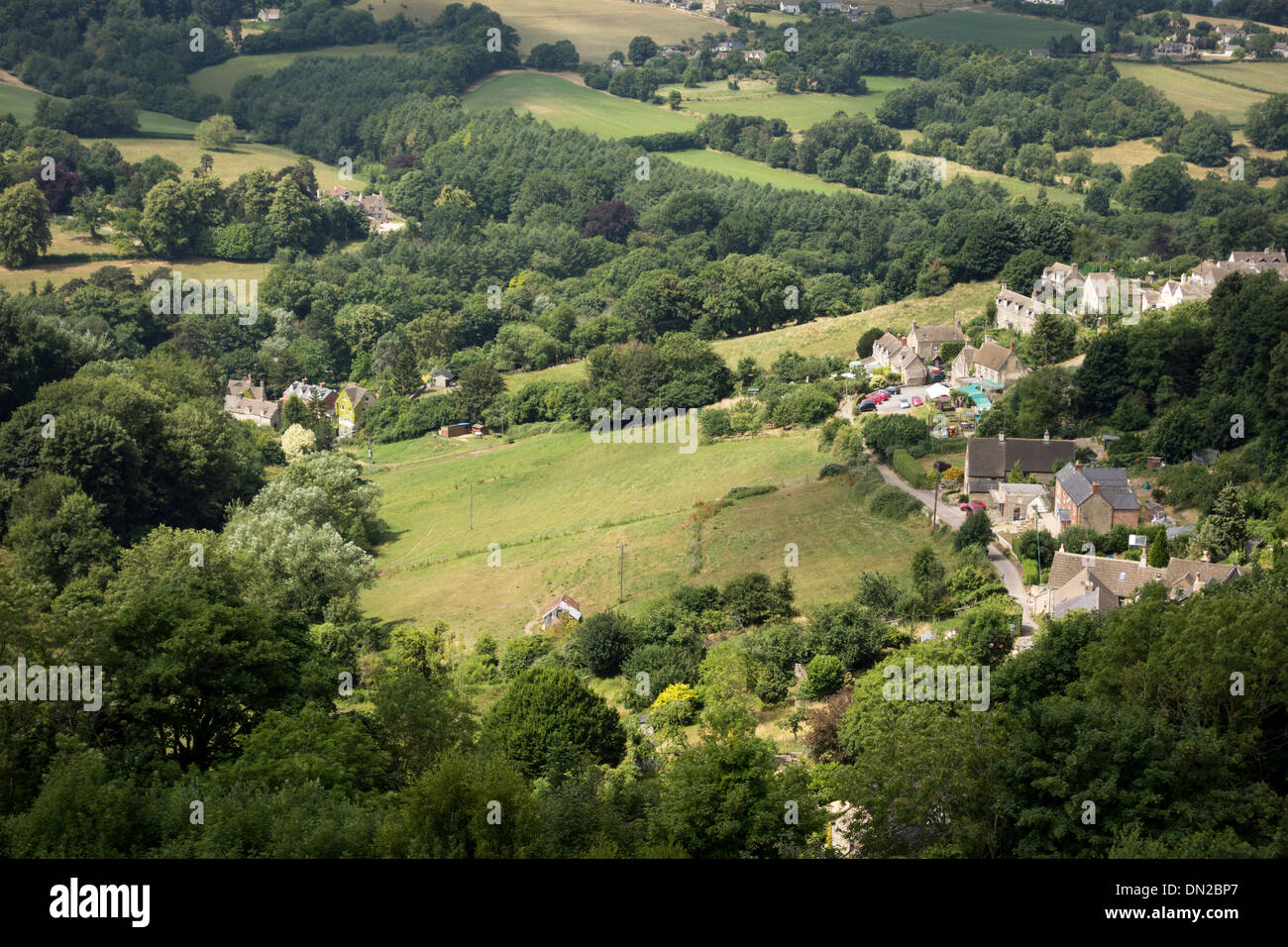 View over Kingscourt from Rodborough Common, near Stroud, Gloucestershire, UK Stock Photo