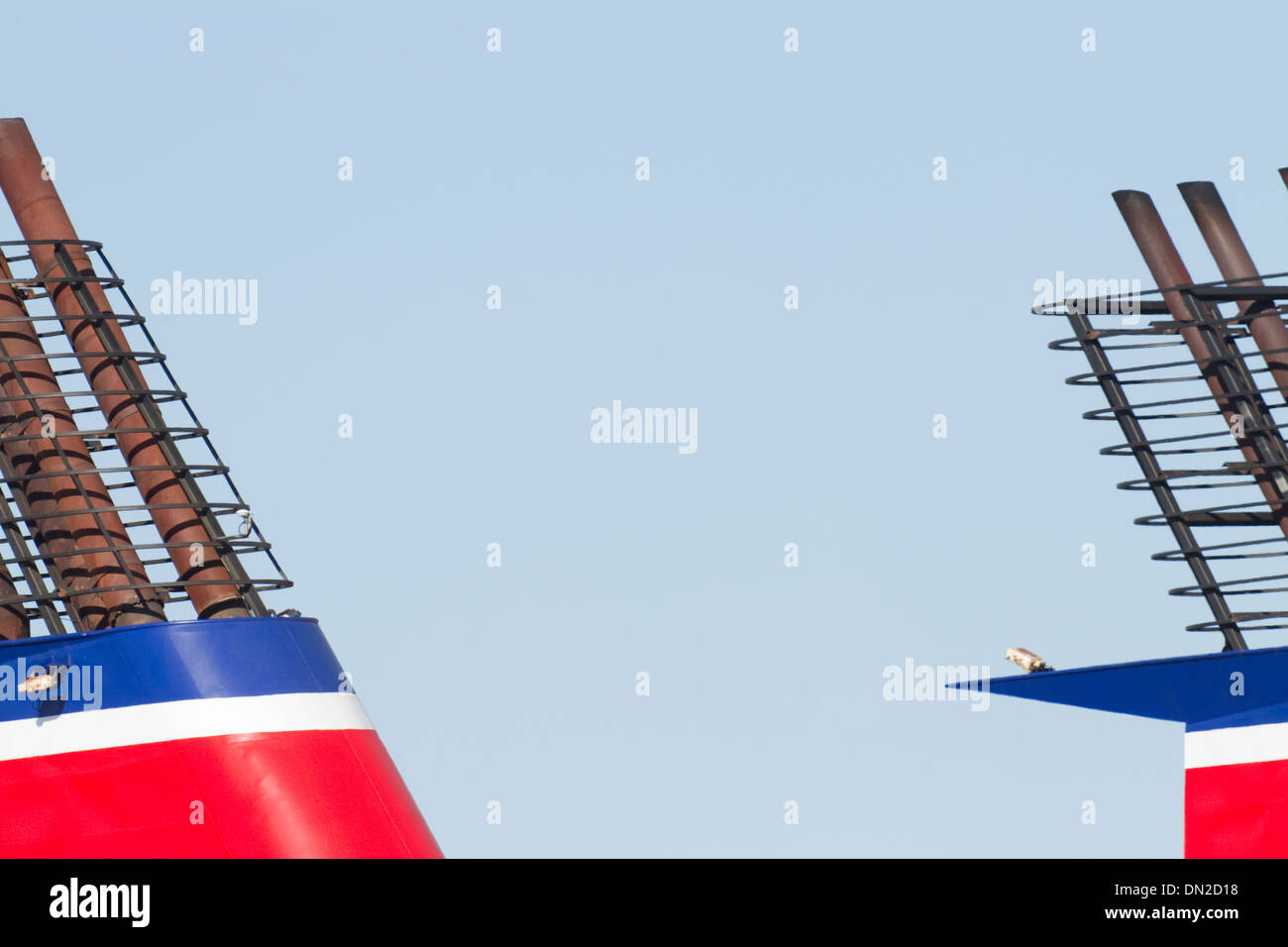 Funnels on a Stena Line ro/pax ferry. Stock Photo