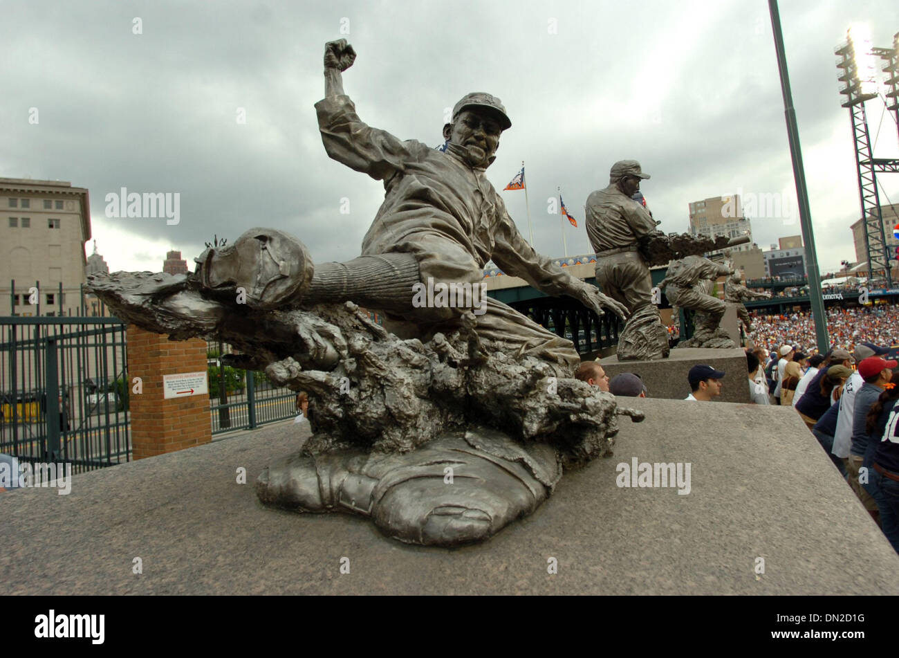 Jul 21, 2006; Detroit, MI, USA; Statues of legendary Detroit Tigers, like  Ty Cobb (center) line up above the right center field walkway at Comerica  Park in Detroit, Michigan during an evening
