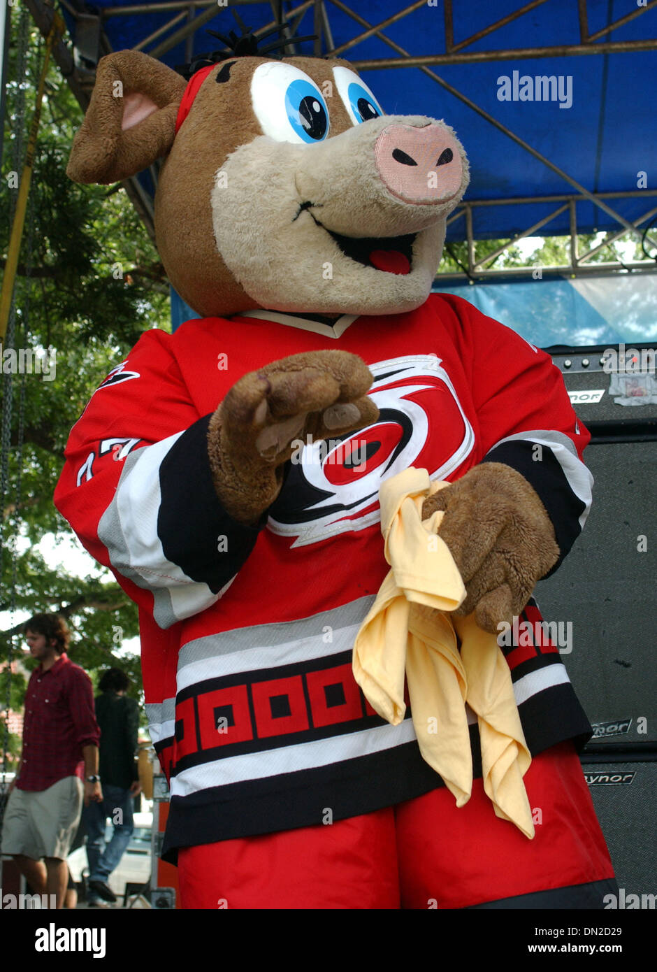 Carolina Hurricanes' mascot Stormy waves to the crowd during a parade to  celebrate the team's NHL Stanley Cup Championship at the RBC Center in  Raleigh, NC June 20, 2006. Carolina defeated the