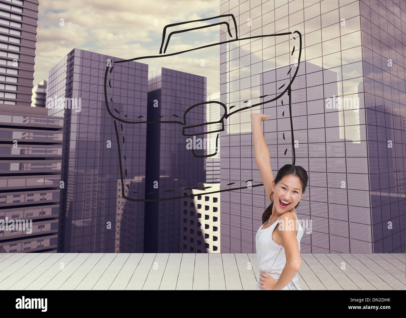 Composite image of happy and classy brunette posing Stock Photo