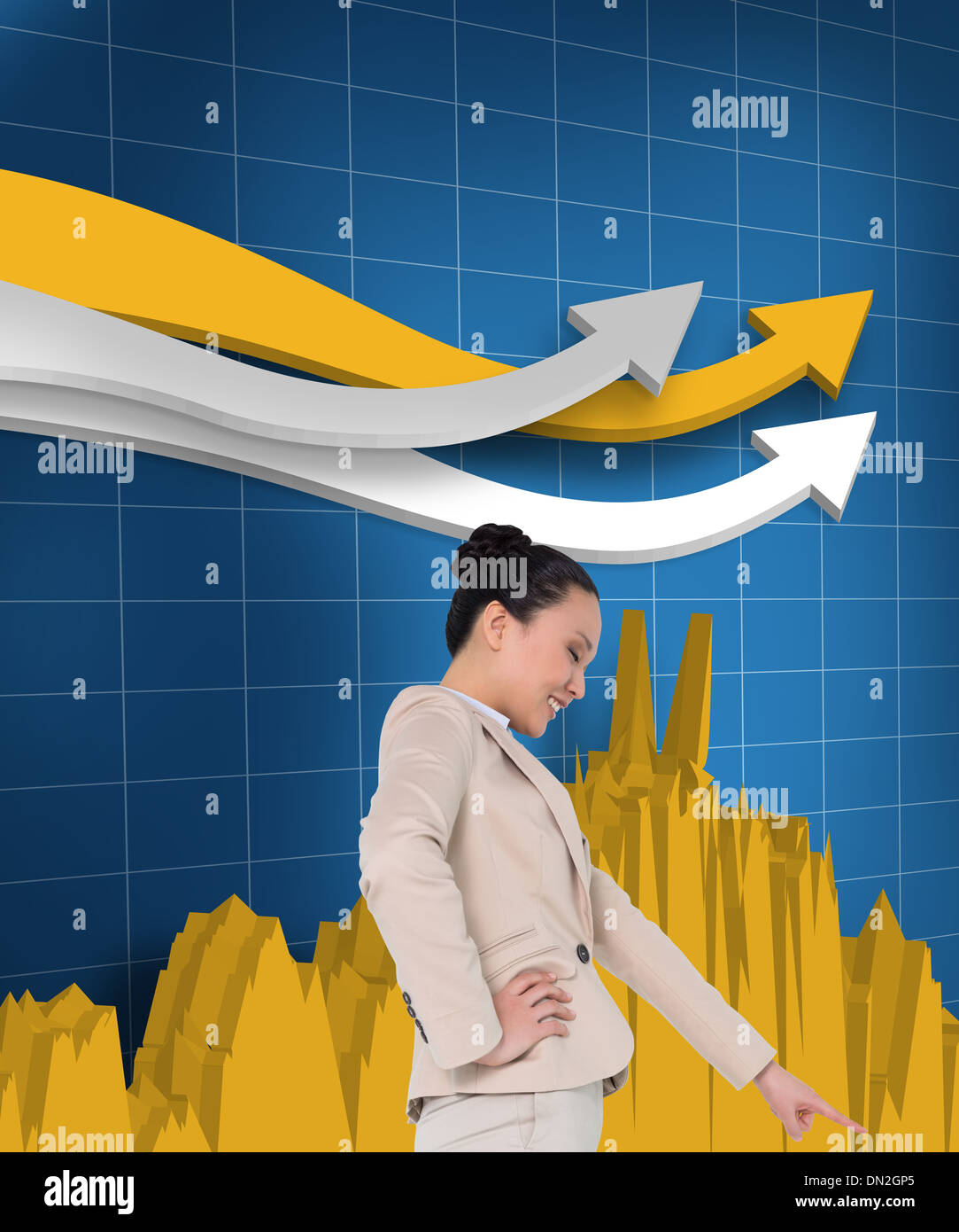 Asian woman pointing upwards hi-res stock photography and images - Alamy