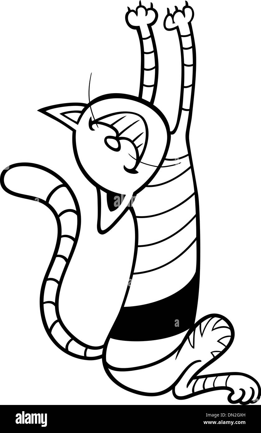 funny cat cartoon for coloring book Stock Vector