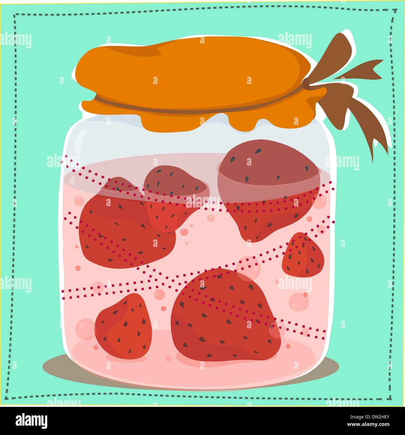 jar with jam and strawberries in it Stock Vector