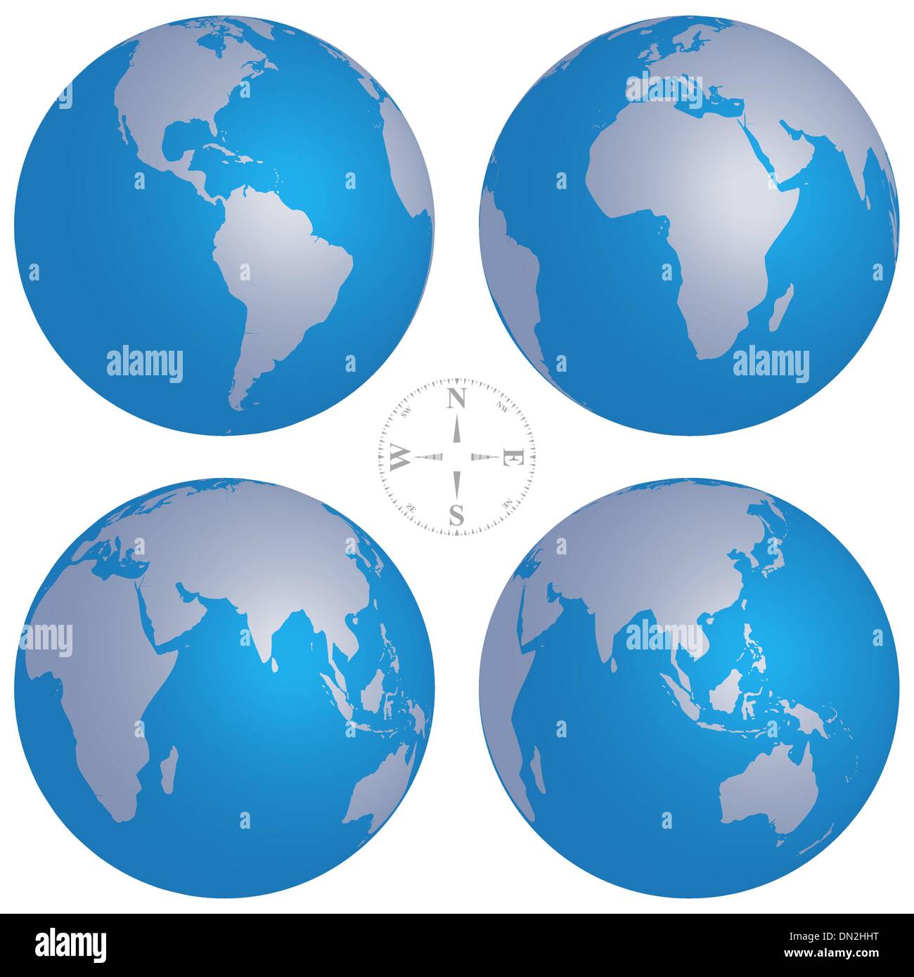 Vector illustration of world globe maps and compass Stock Vector Image