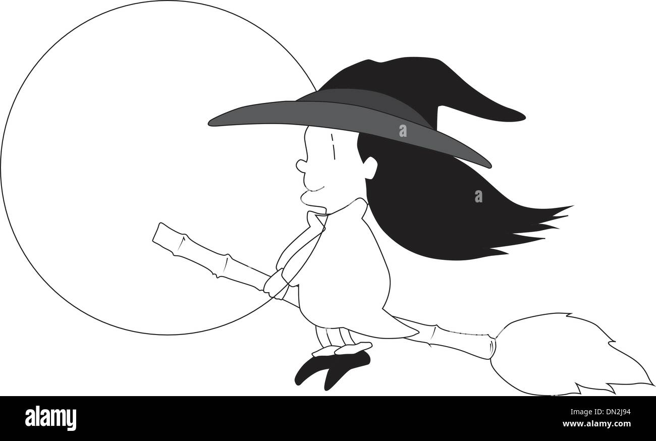 witch riding broom stick position