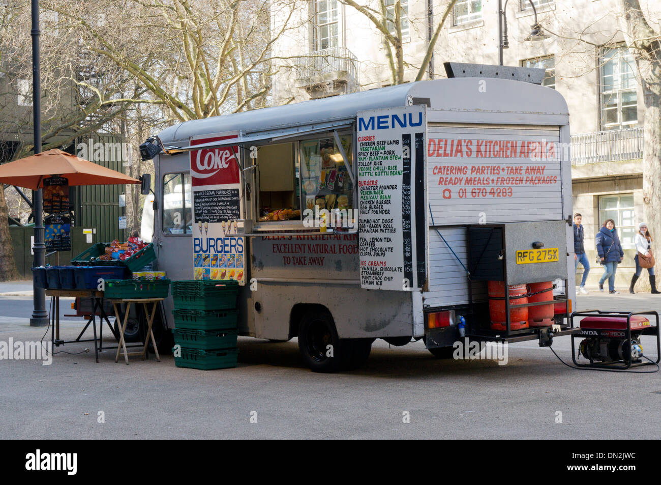 Delia's Kitchen Afrika mobile snack bar van in central London. Stock Photo