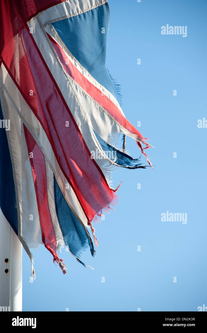 Torn tattered Union Jack Flag England English worn Stock Photo