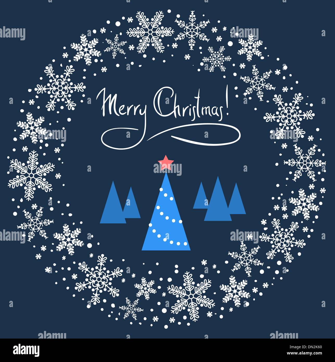 Christmas Wreath with Blue Tree and Red Star. Vector Illustratio Stock ...