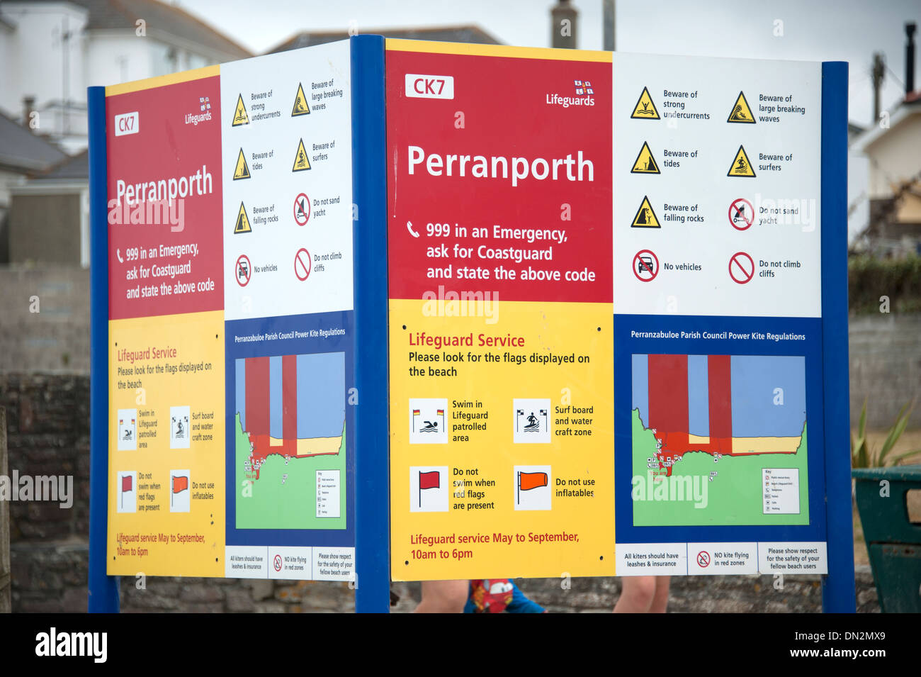 Seaside Beach Safety Warning Perranporth Cornwall Stock Photo