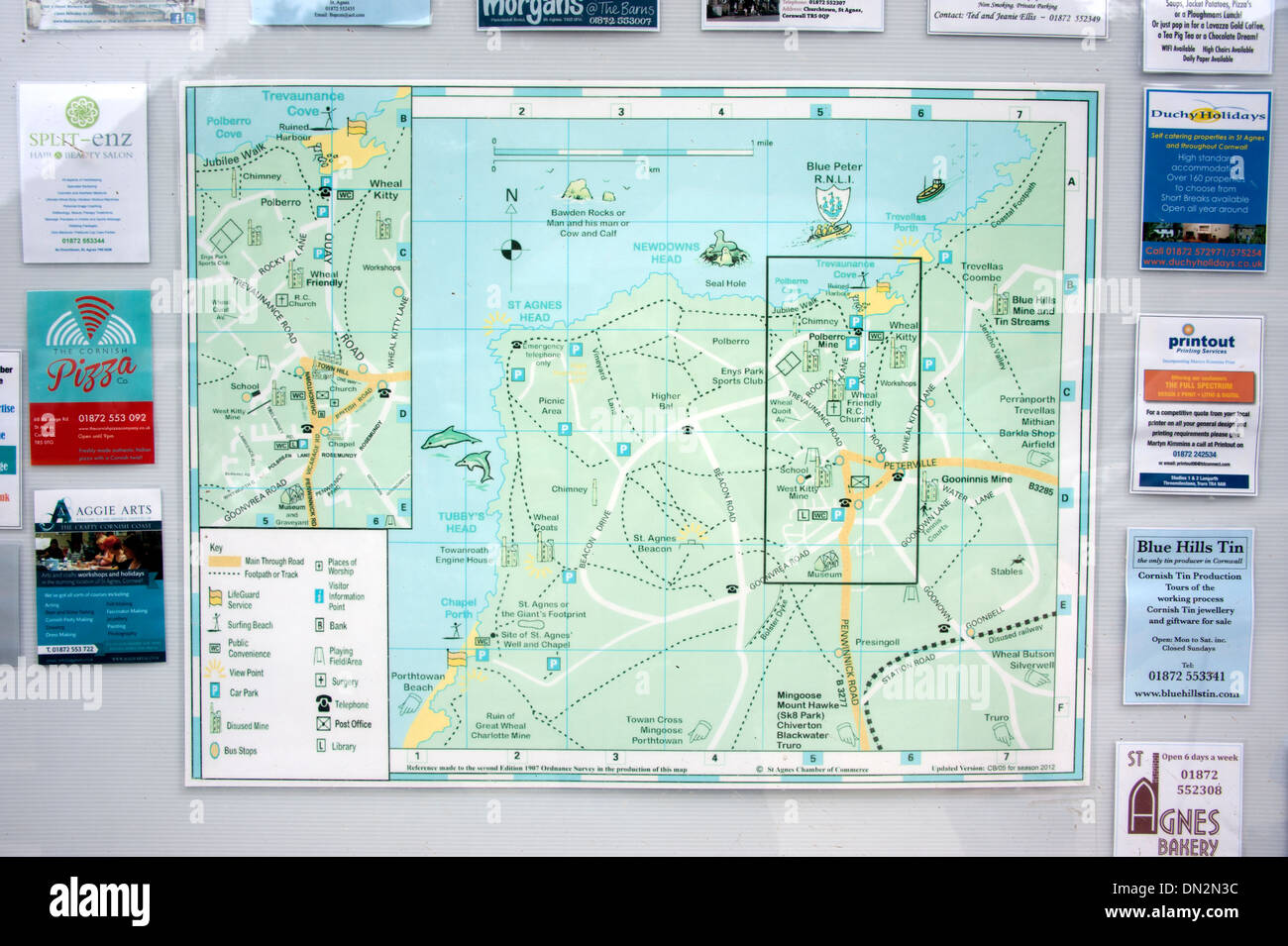 Tourist Map of Trevaunance Cove Cornwall Stock Photo