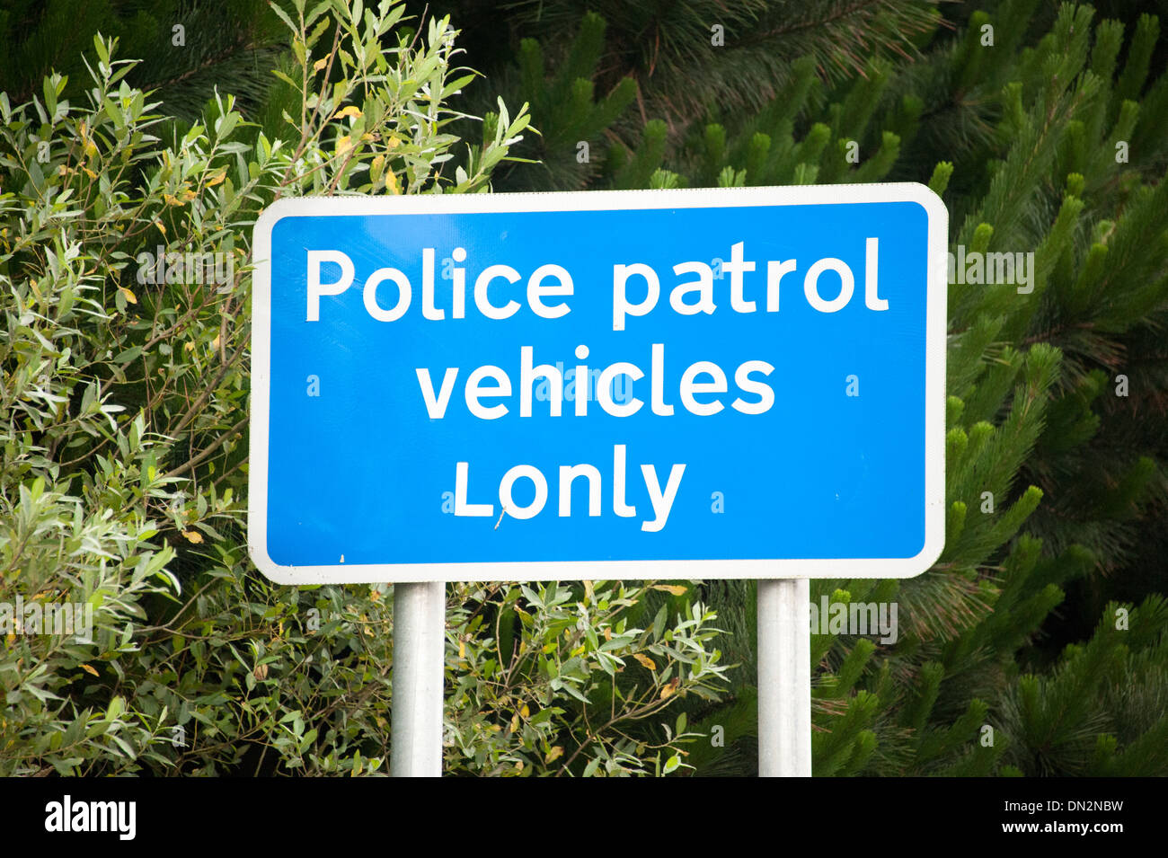 Police Patrol Vehicles Lonly Lonely Altered Sign Funny Stock Photo