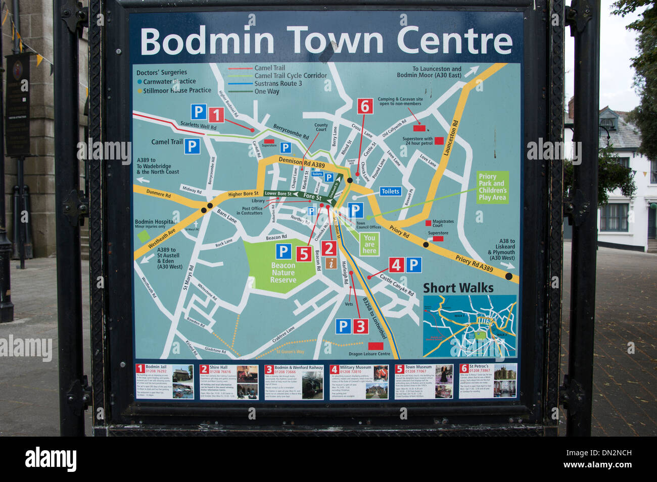 St Austell Town Centre Map Bodmin Town Centre Tourist Map Cornwall Stock Photo - Alamy
