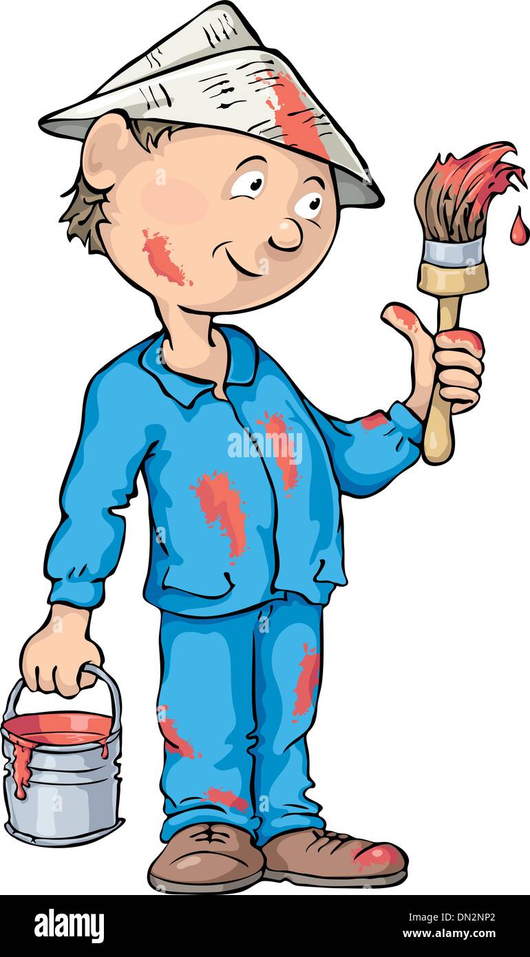 Painter Spattered With Red Paint Stock Vector