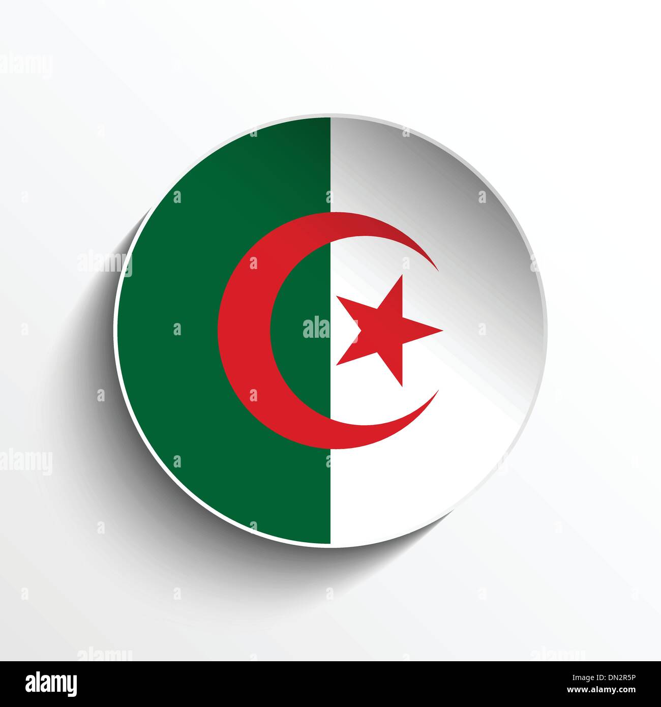 Algeria Flag Paper Circle Shadow Button Stock Vector