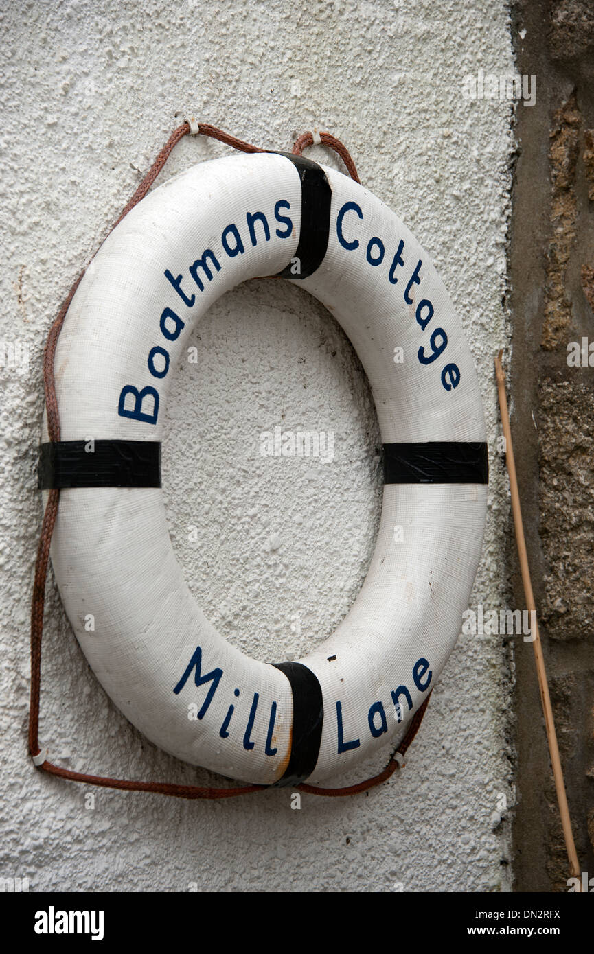 Boatmans Cottage Mill Lane Life Ring Mousehole Cornwall Stock Photo