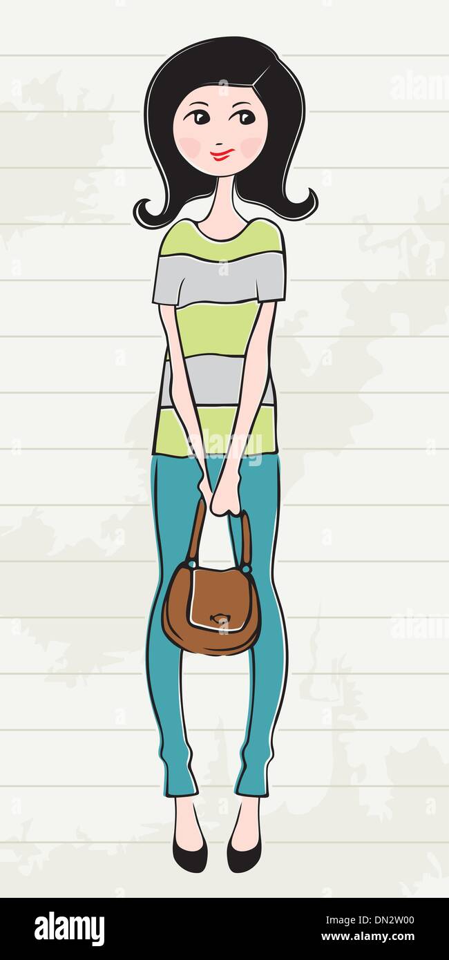 Hand drawn girl with a bag Stock Vector Image & Art - Alamy