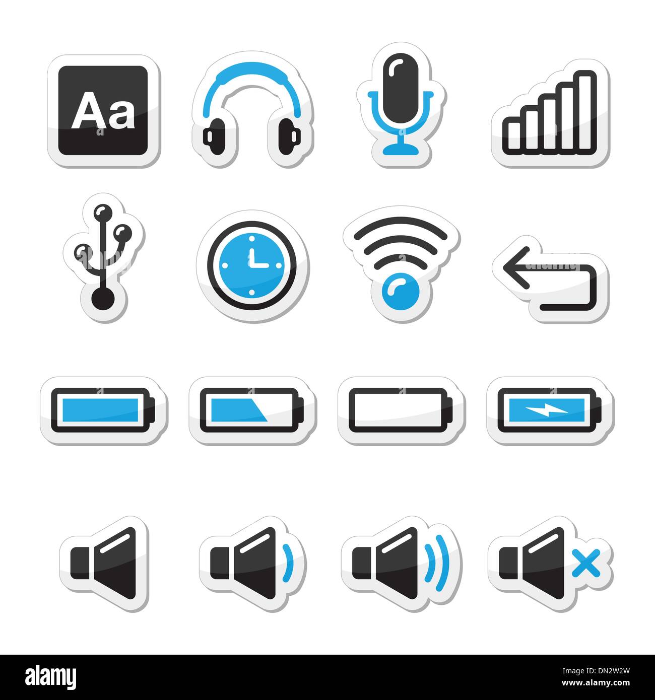 Electronic device / Computer software icons set as labels Stock Vector