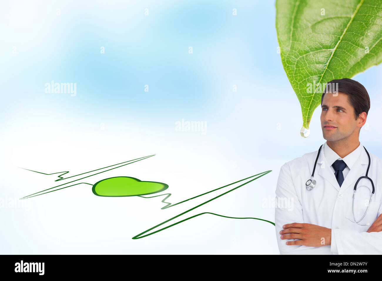 Composite image of confident doctor with arms crossed looking up Stock Photo