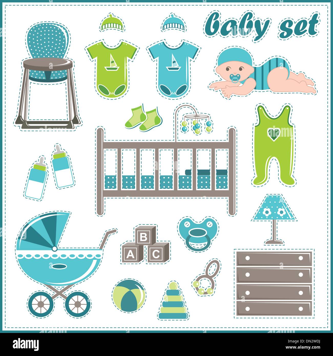 Scrapbook Elements With Baby Boy Things Stock Vector