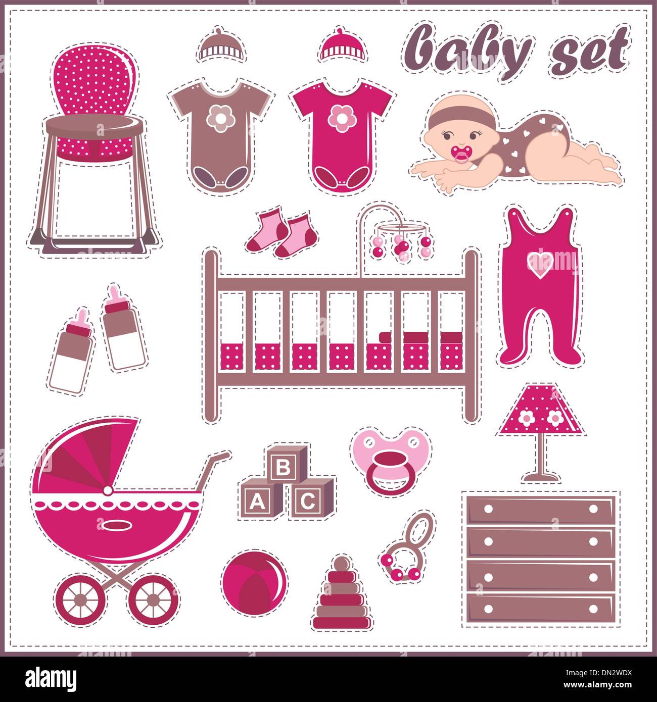 Scrapbook Elements With Baby Girl Things Stock Vector