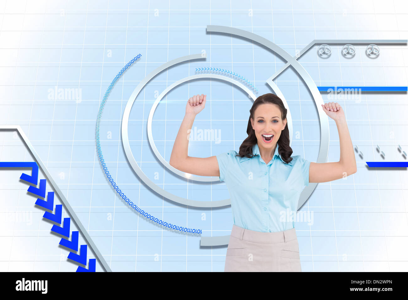 Composite image of victorious stylish businesswoman posing Stock Photo