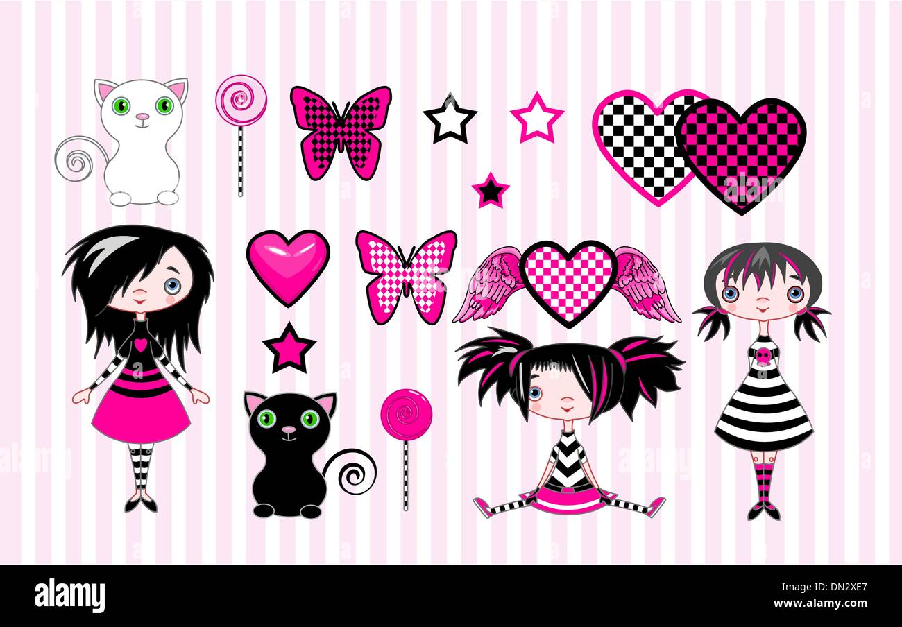 Little emo girls Stock Vector