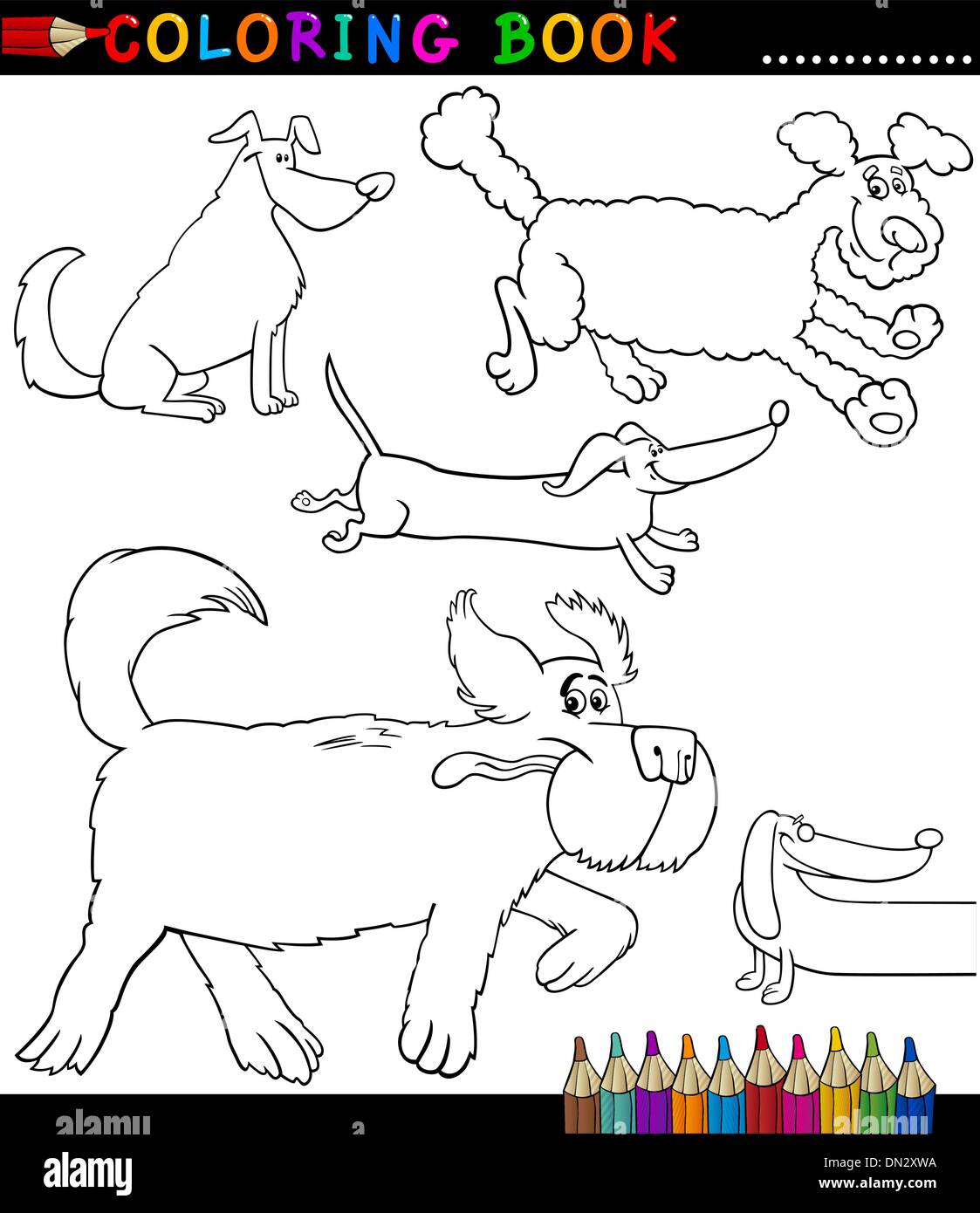Cartoon Dogs or Puppies Coloring Page Stock Vector Image & Art - Alamy