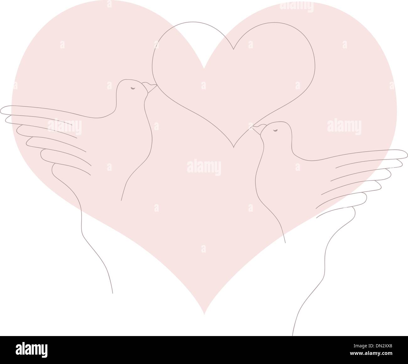 Two pigeons are holding the heart Stock Vector