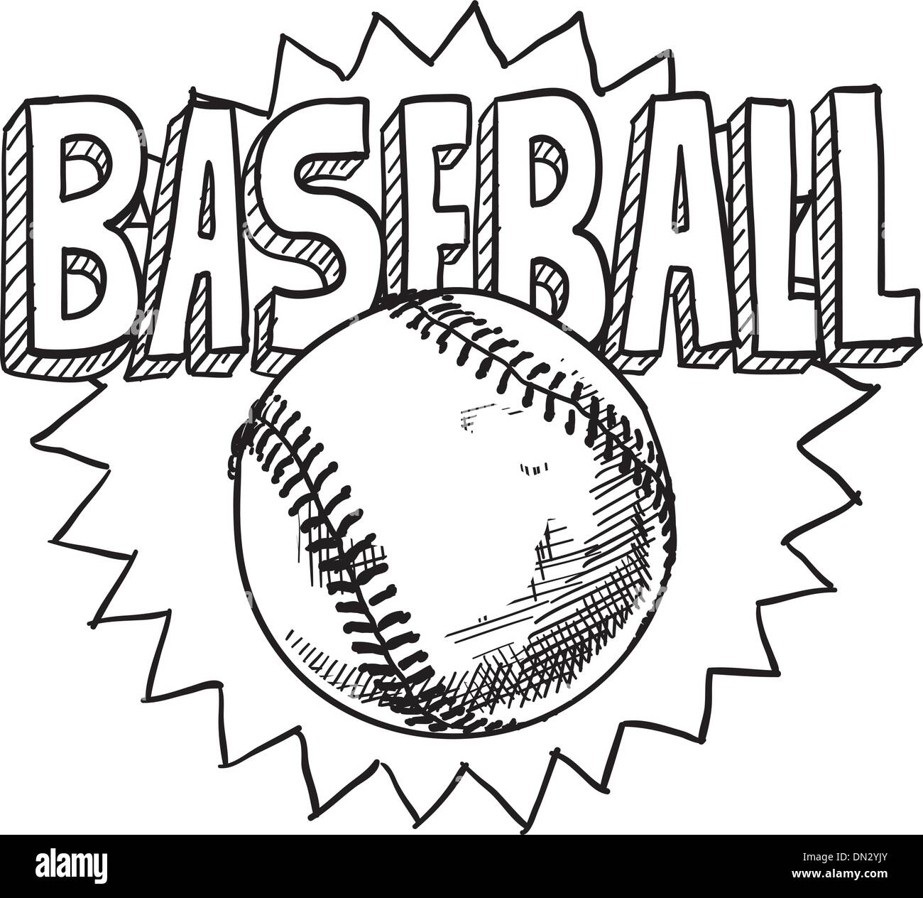 Simple Baseball Sketch Drawing Vector for Kindergarten