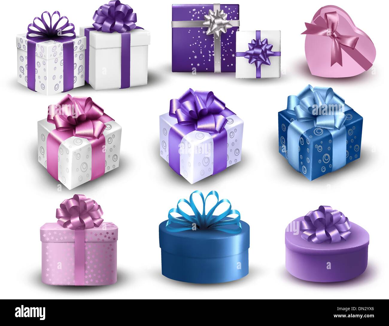 Set of colorful gift boxes with bows and ribbons. Vector illustr Stock ...