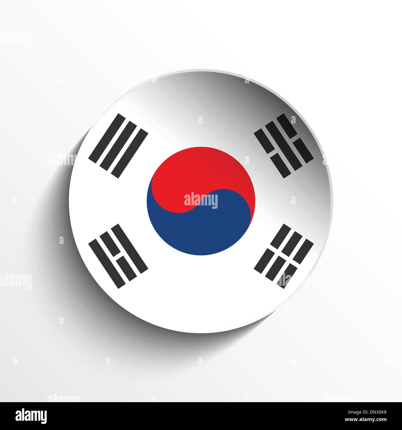 South Korea Flag Paper Circle Shadow Button Stock Vector