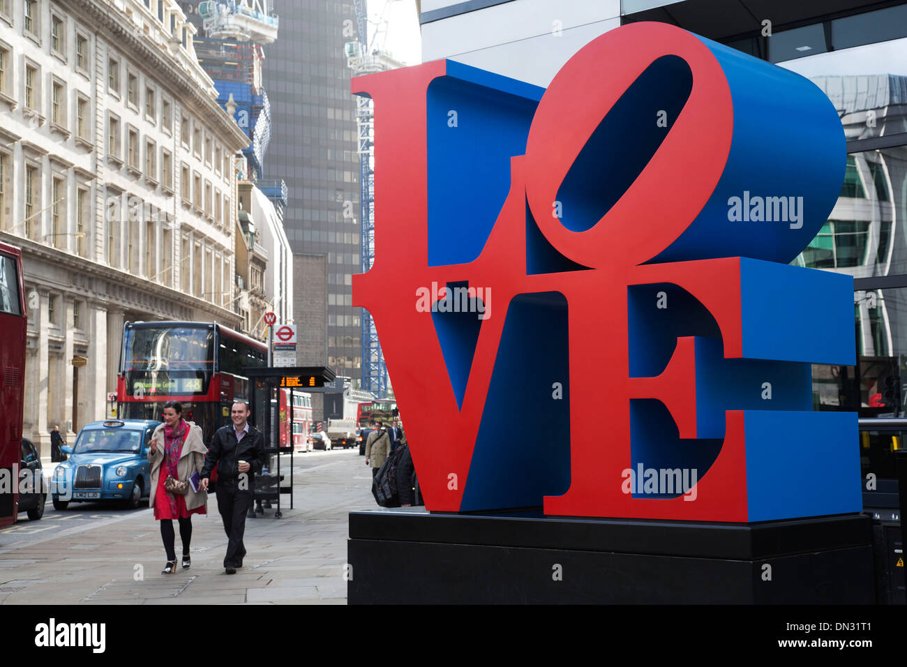 Love sculpture artwork in the City of London, UK. By artist Robert