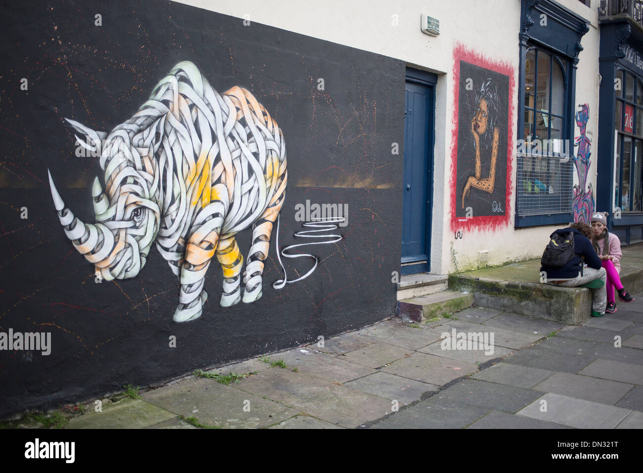 Rhino street art in Camden Town, London, UK. Graffiti in it's most creative sense is popping up all over London and has become part of the urban landscape. UK Stock Photo
