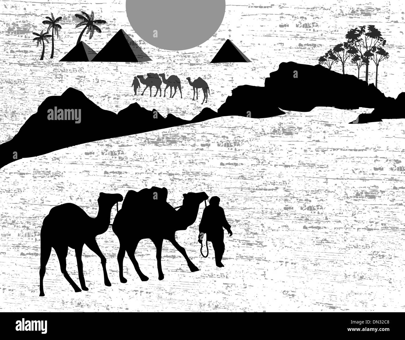 Bedouin camel caravan Stock Vector