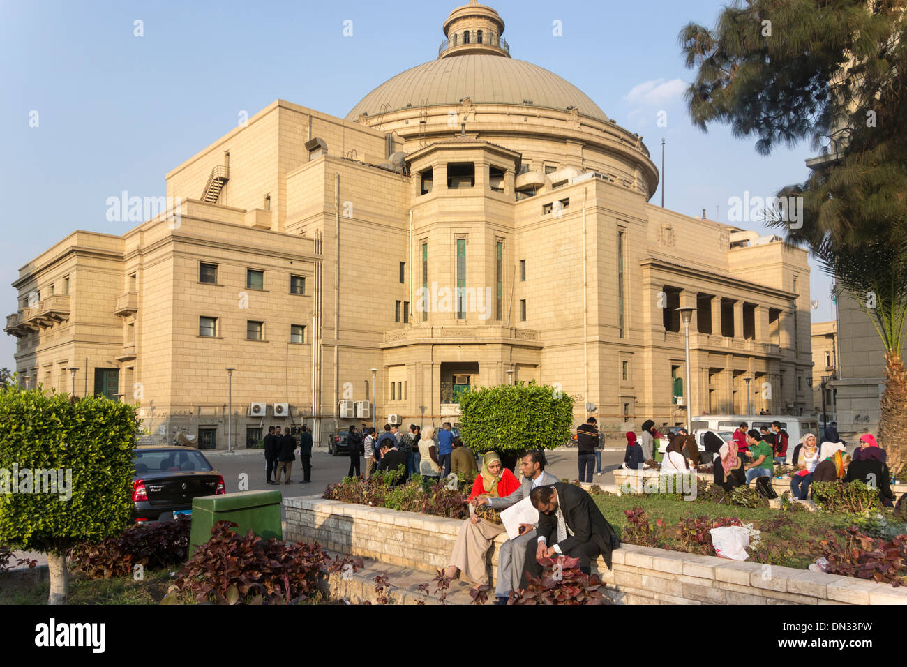 students and main building at Cairo University, Giza, Cairo, Egypt Stock Photo