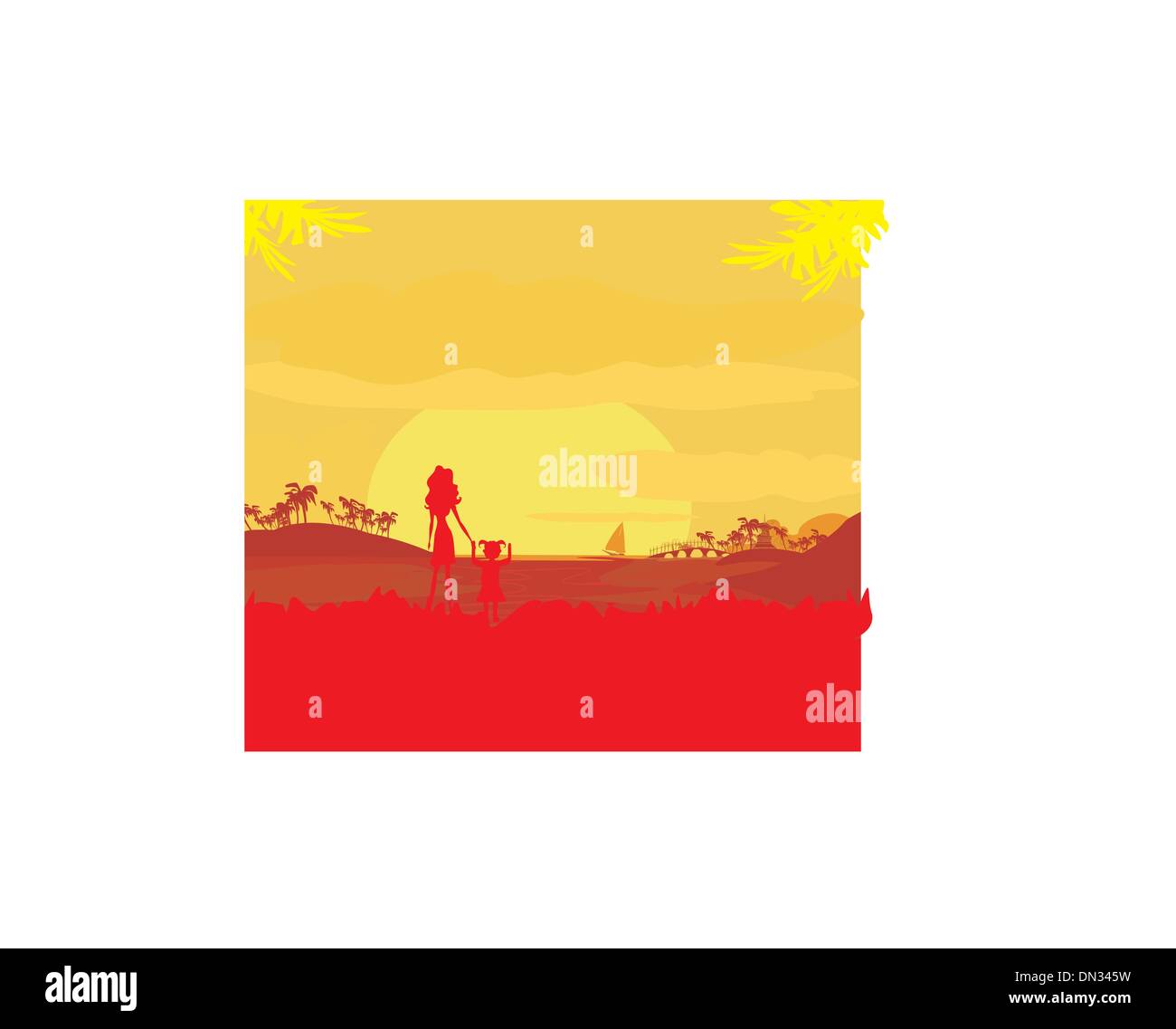 Family silhouette over tropical background Stock Vector Image & Art - Alamy