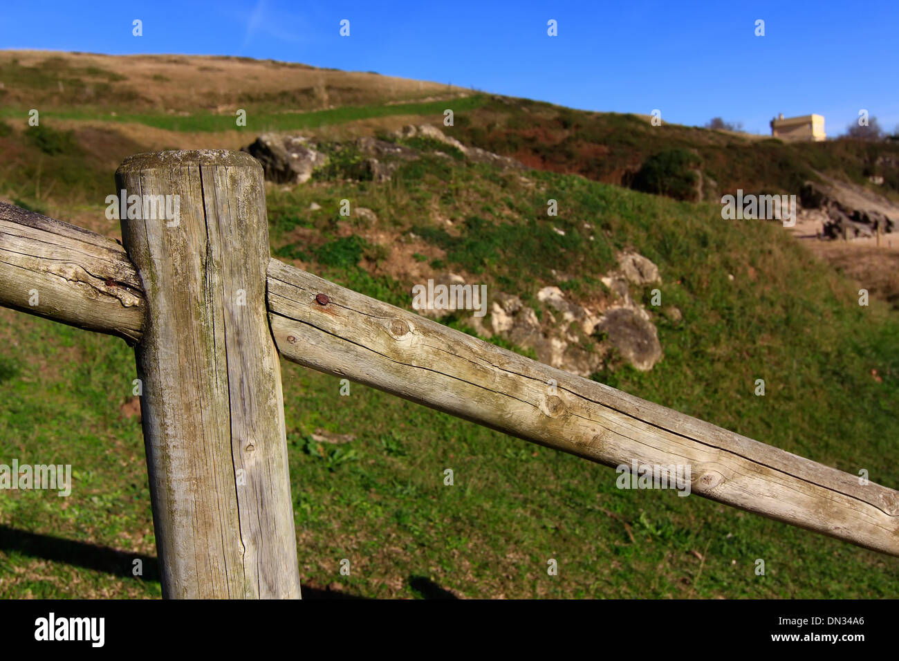 wooden fence in the countryside Stock Photo - Alamy