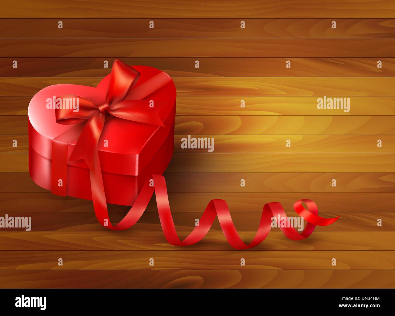 Holiday background with gift red box and red ribbon. Vector illu Stock Vector