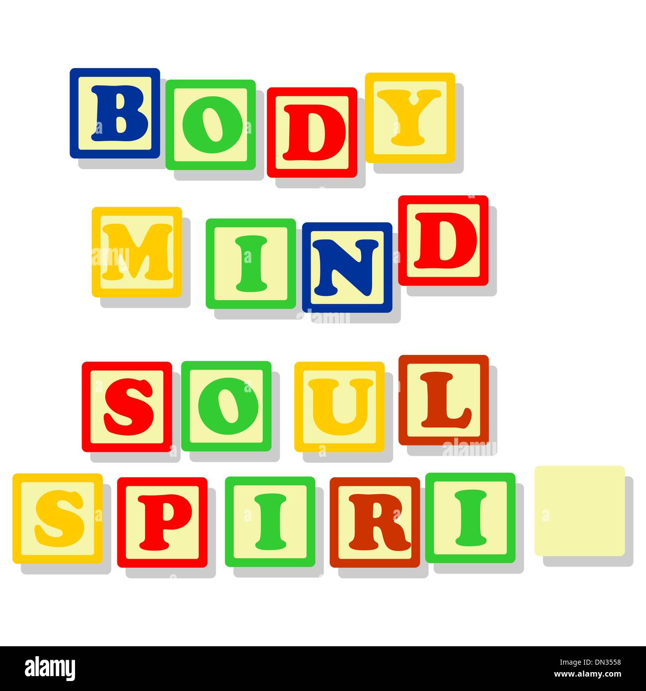Body mind soul and spirit in color block Stock Vector