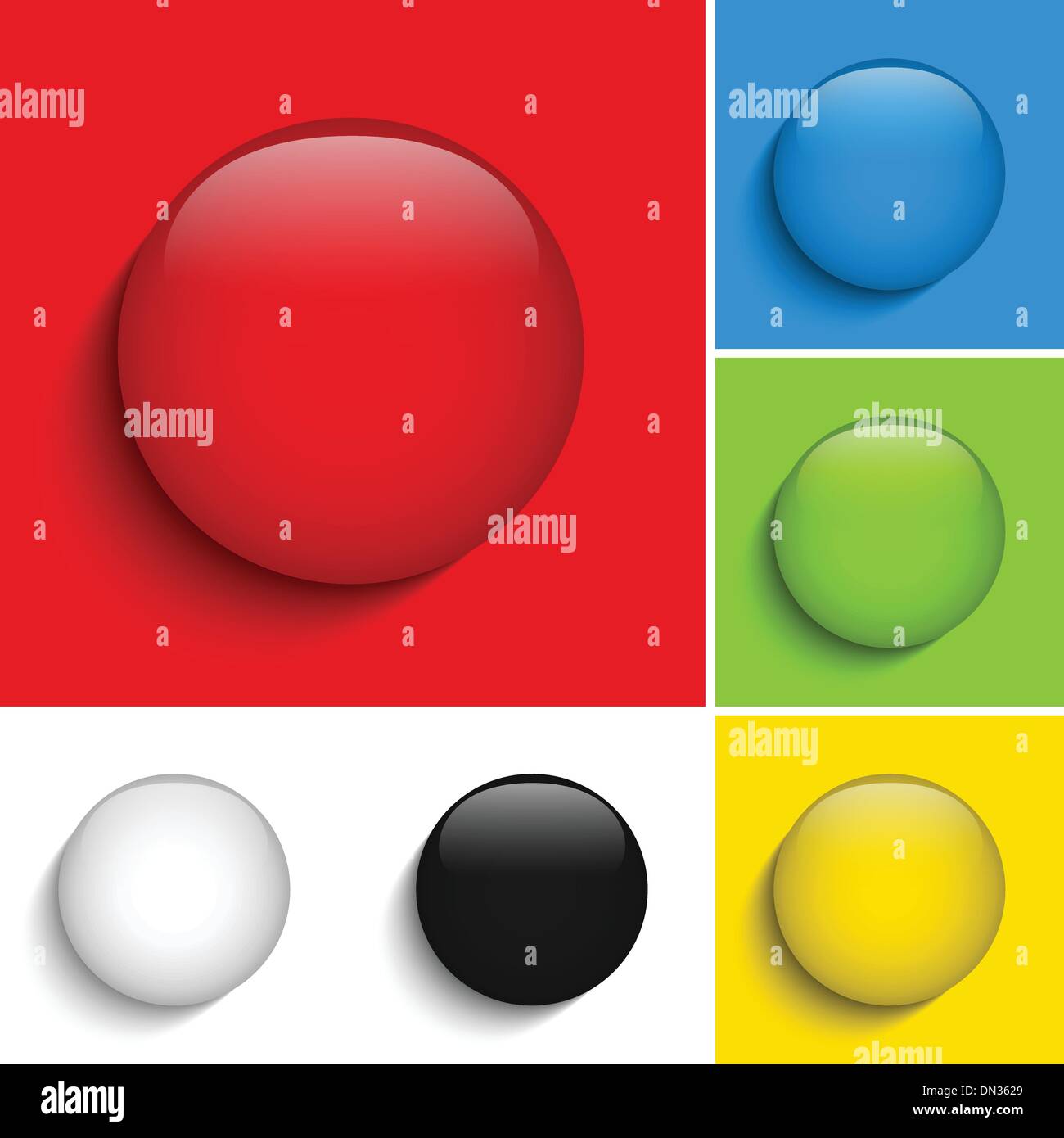 Set of Colorful Glass Circle Shiny Buttons Stock Vector