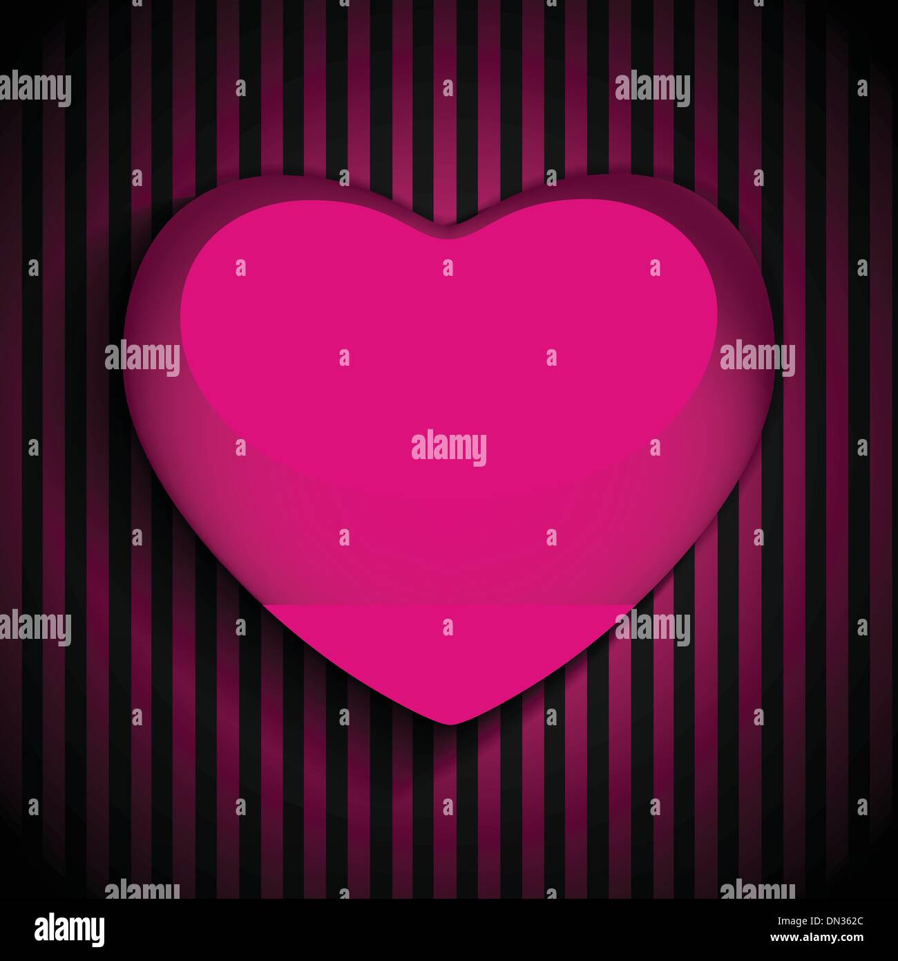 Glossy Emo Heart. Pink and Black Stripes Stock Vector